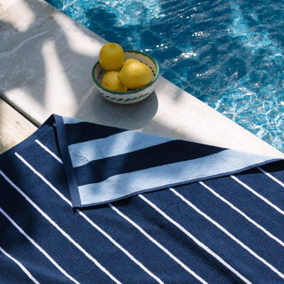 Serviette plage Pena rayure bleu marine